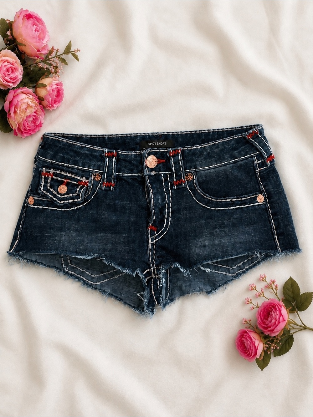 Y2K True Religion Dark Indigo Frayed Hem Denim Shorts